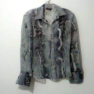 Vintage Paris Cope grey sheer button down blouse